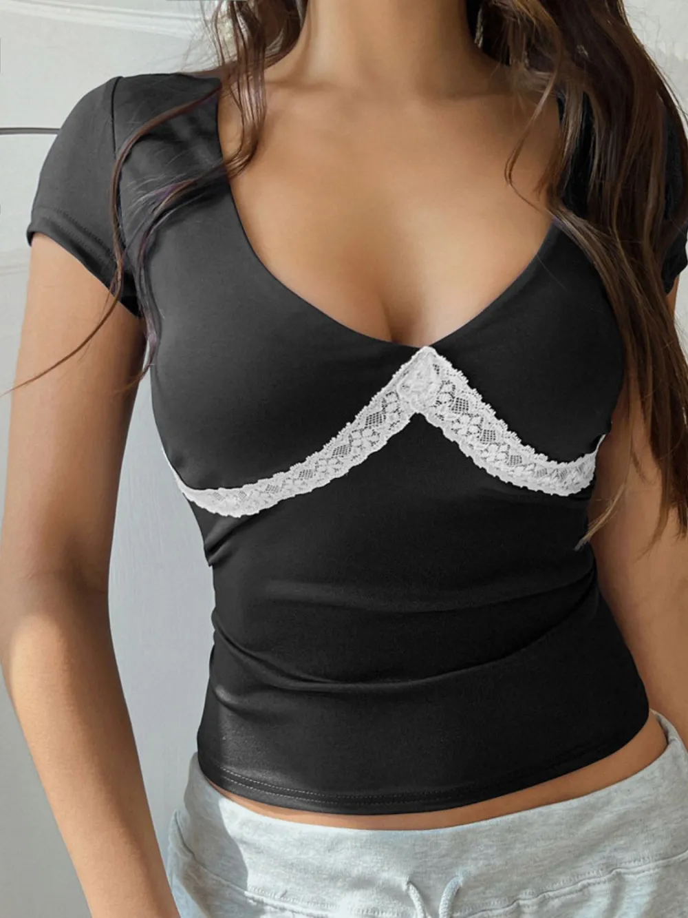 Refined Short-Sleeve Lace-Detail T-Shirt