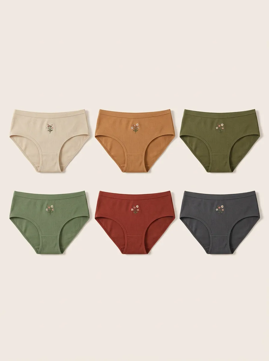Women's Six-Pair Ribbed Floral Embroidered Brief Set