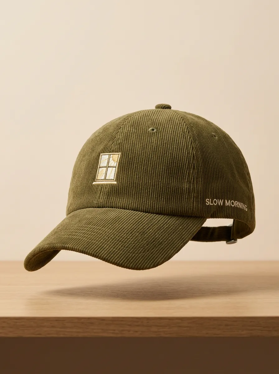Classic Slow-Morning Window-Motif Corduroy Embroidered Unisex Baseball Cap