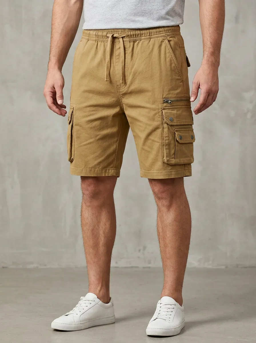 Workwear-Inspired Multi-Pocket Casual Cargo Shorts