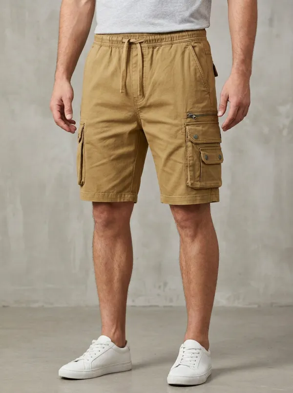Workwear-Inspired Multi-Pocket Casual Cargo Shorts