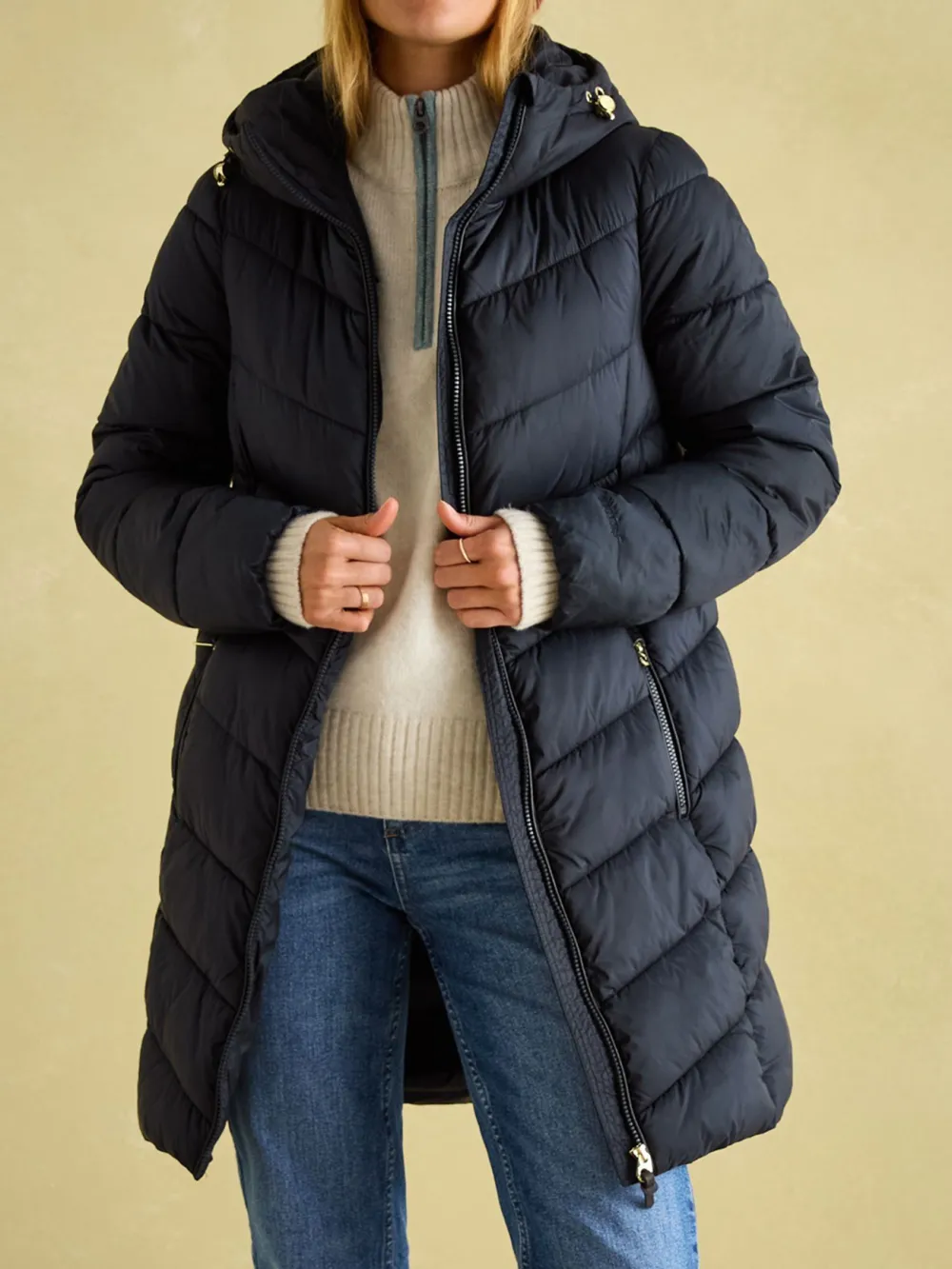 Navy Mid Length Showerproof Padded Coat