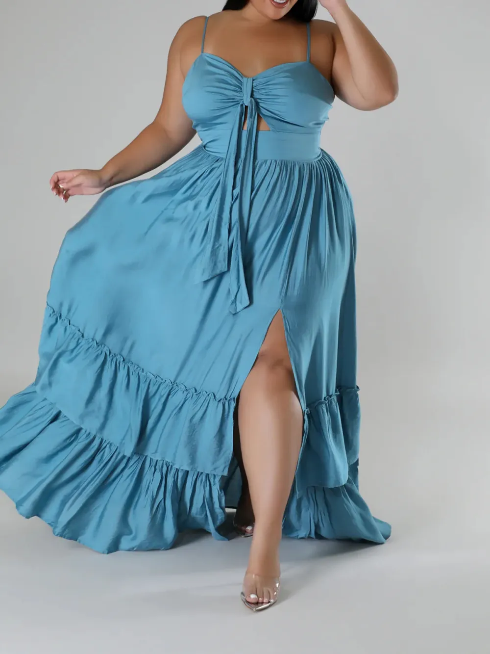 Strapless Plain Slit Dress