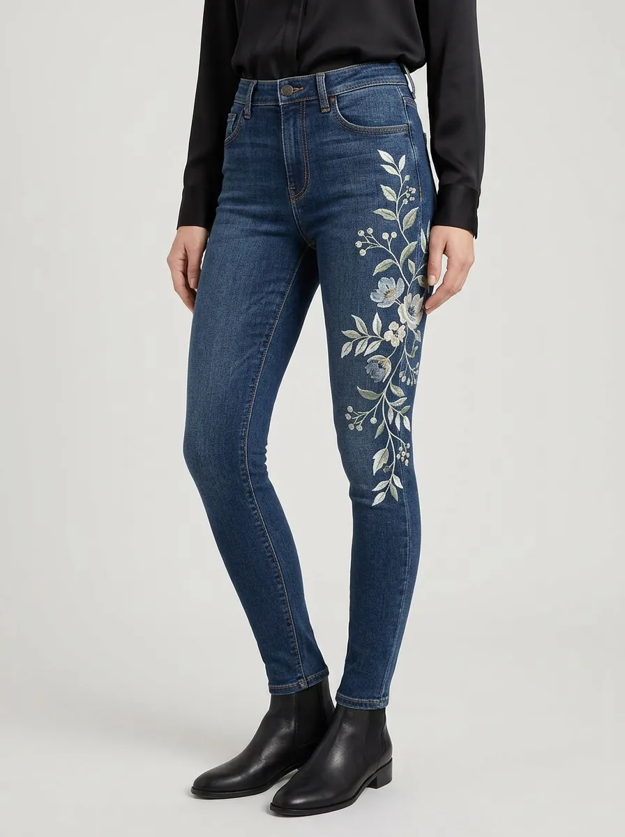 Women's Ridge Floral Botanical Embroidered Graphic Slim Jeans