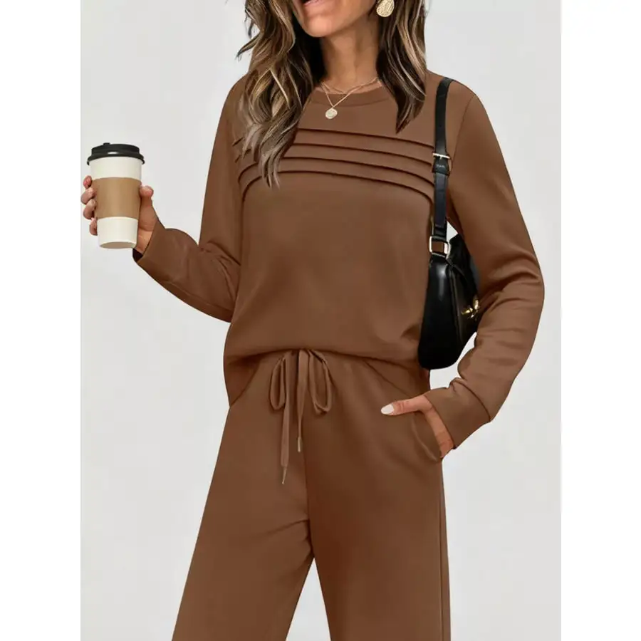 Full Size Casual Long Sleeve Top and Pants Set Plus Size