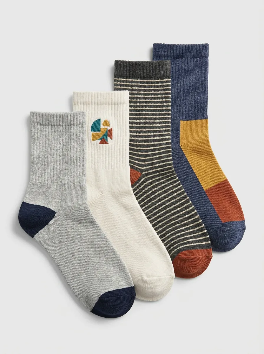 Everyday Geometric Striped Men's Four-Pair Long Socks