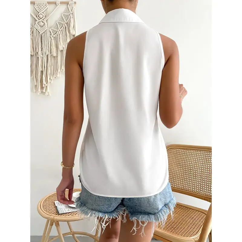 Women's Split-Hem Lapel-Collar Relaxed Blouse