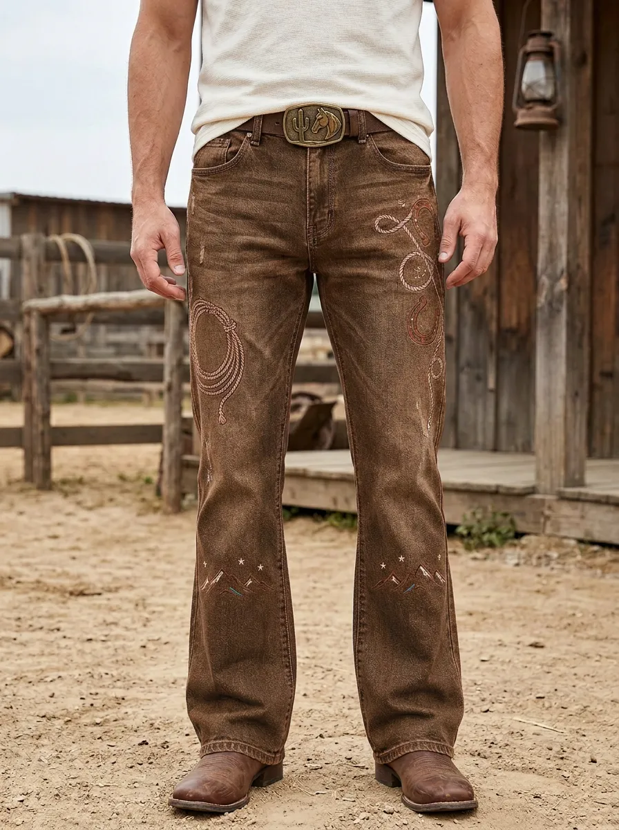 Men's Western Cowboy Lasso Mountain Jeans