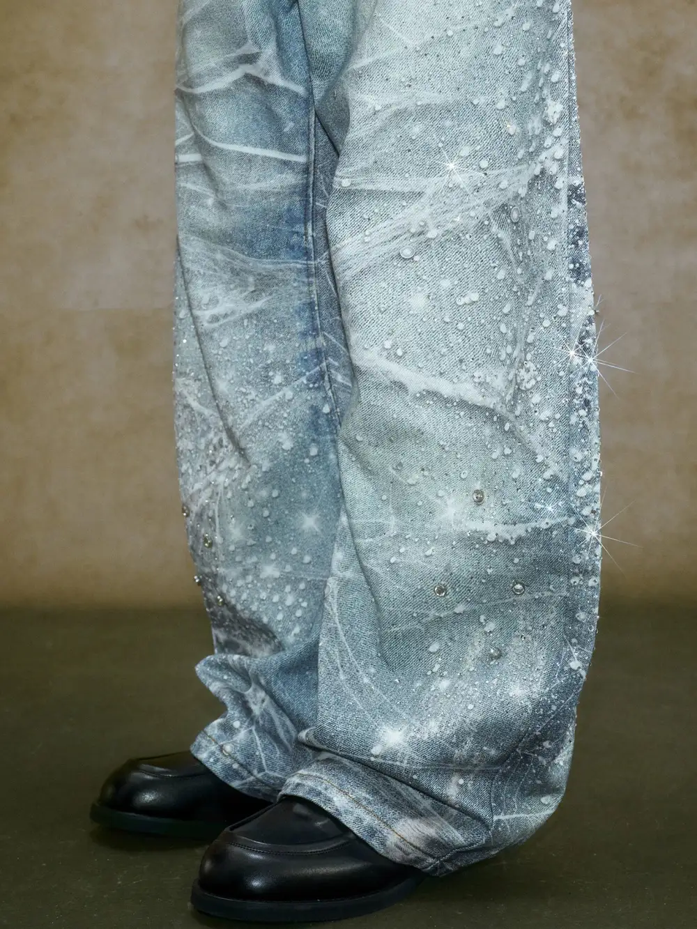 Wide-Leg Bleached Embellished Jeans