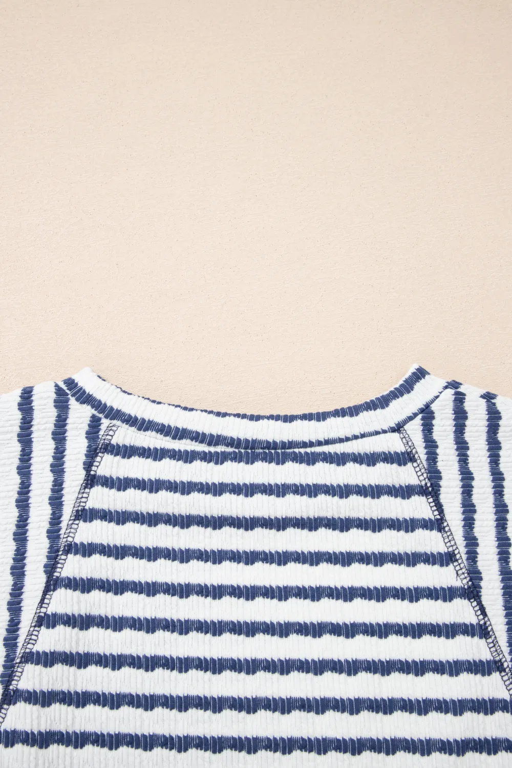 Blue Stripe Textured Knit Split Top