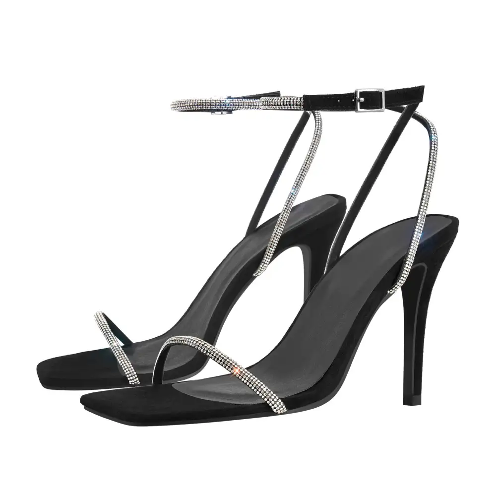Rhinestone Ankle Strap Stiletto Sandals
