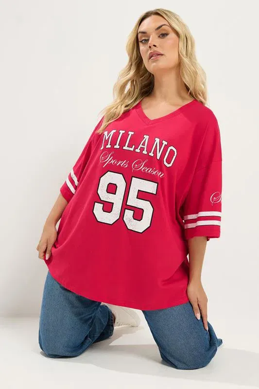 Red 'Milano' Boxy Varsity T-Shirt