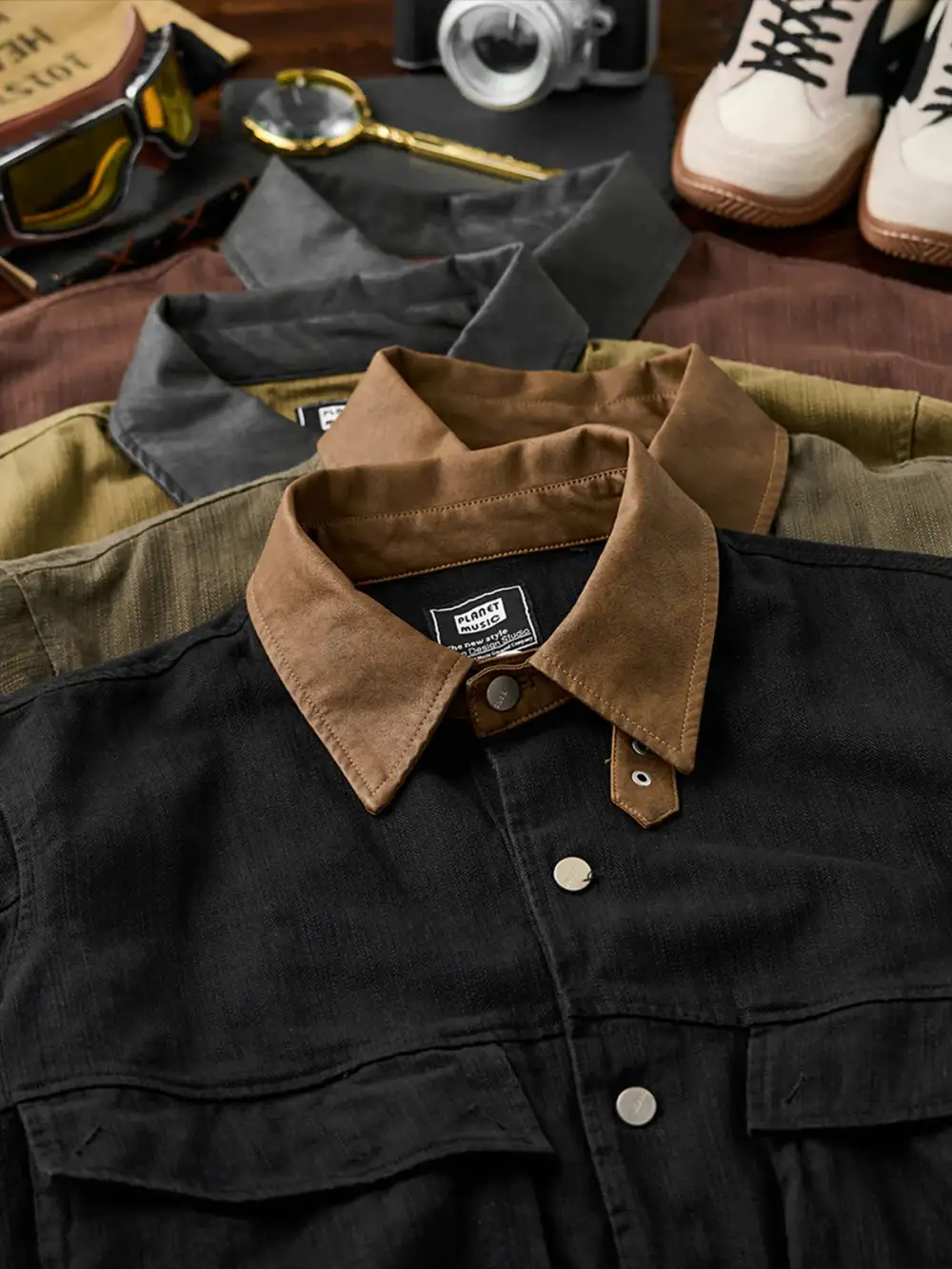 Men's Leather Button Front Field Jacket