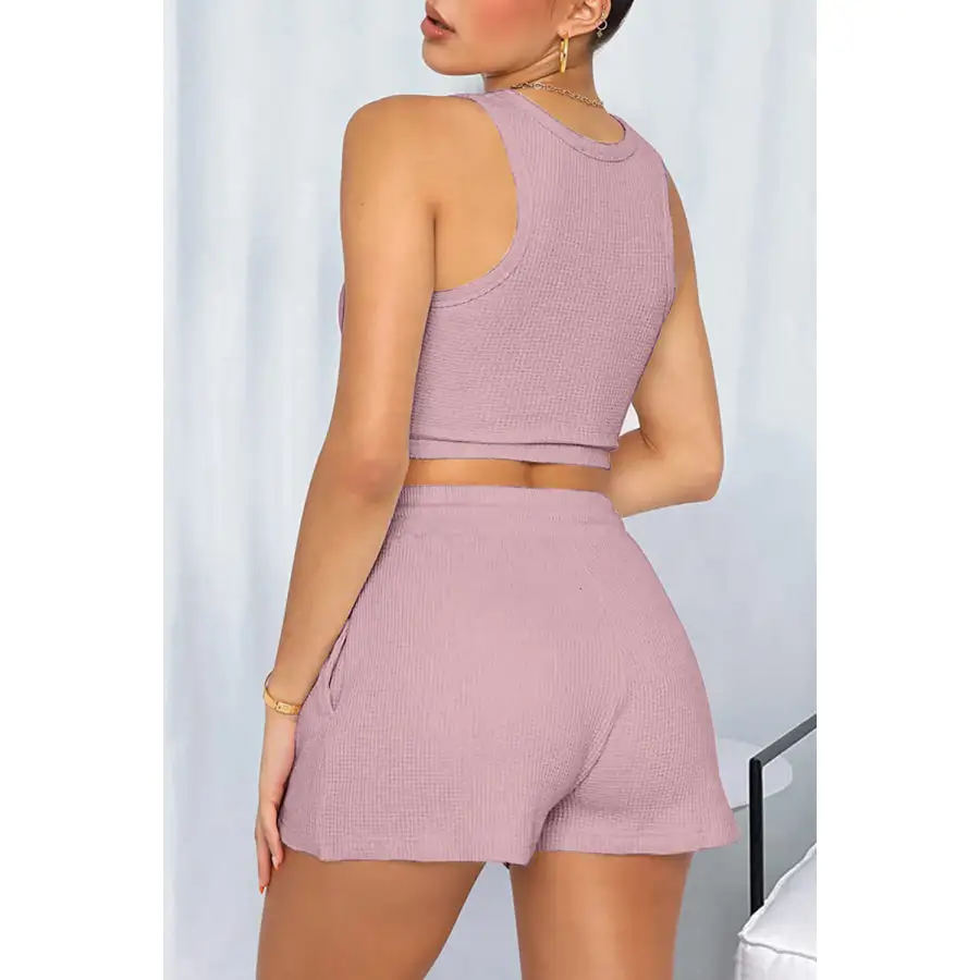 Relaxed Round Neck Top and Drawstring Shorts Set