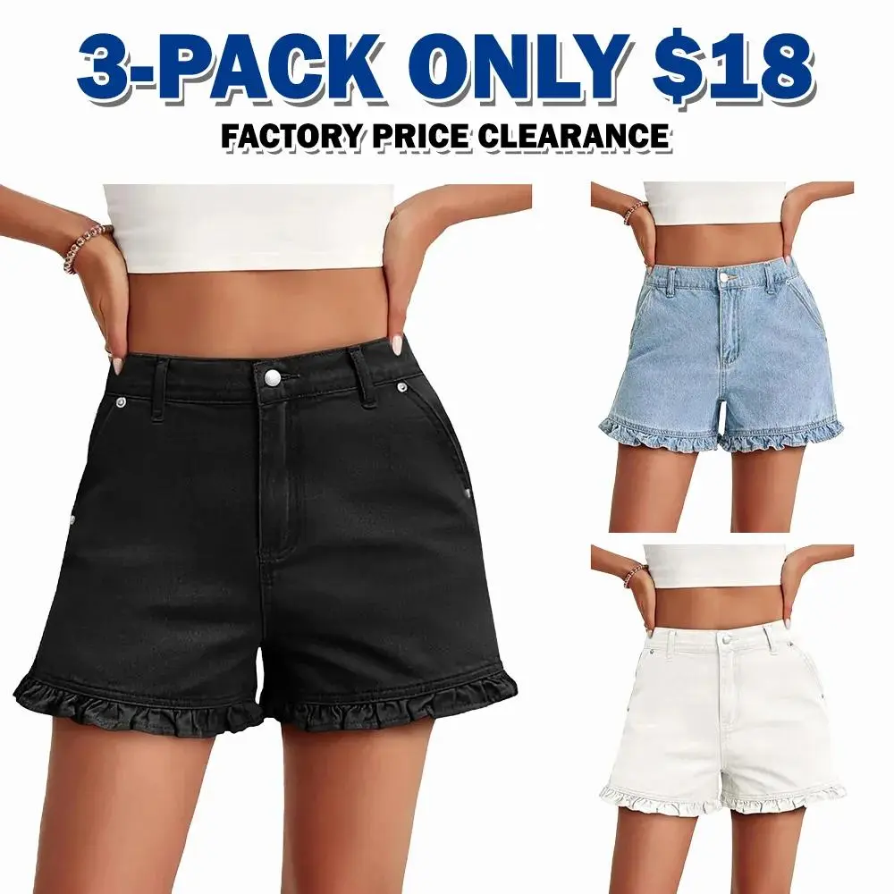 Women's Summer Ruffle Denim Shorts Cute High Waisted Cotton Jorts