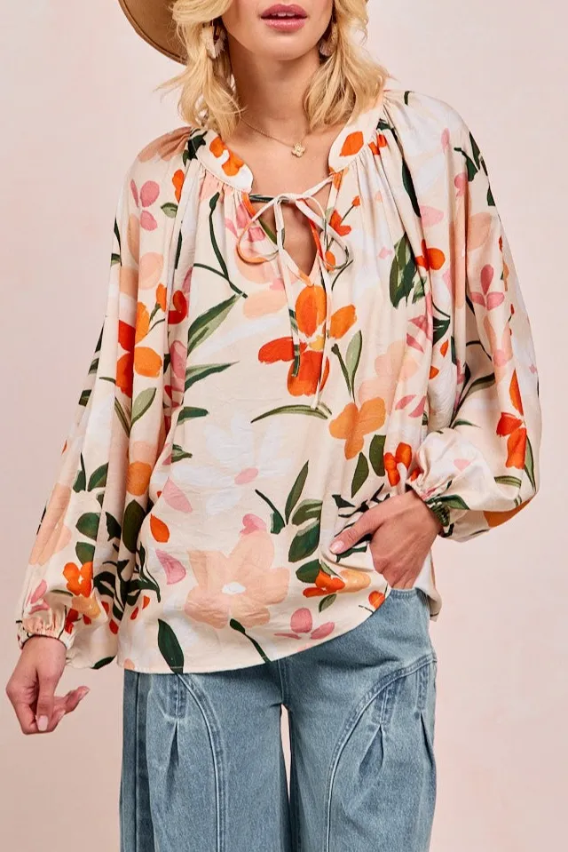Floral Printed Balloon Sleeve Top