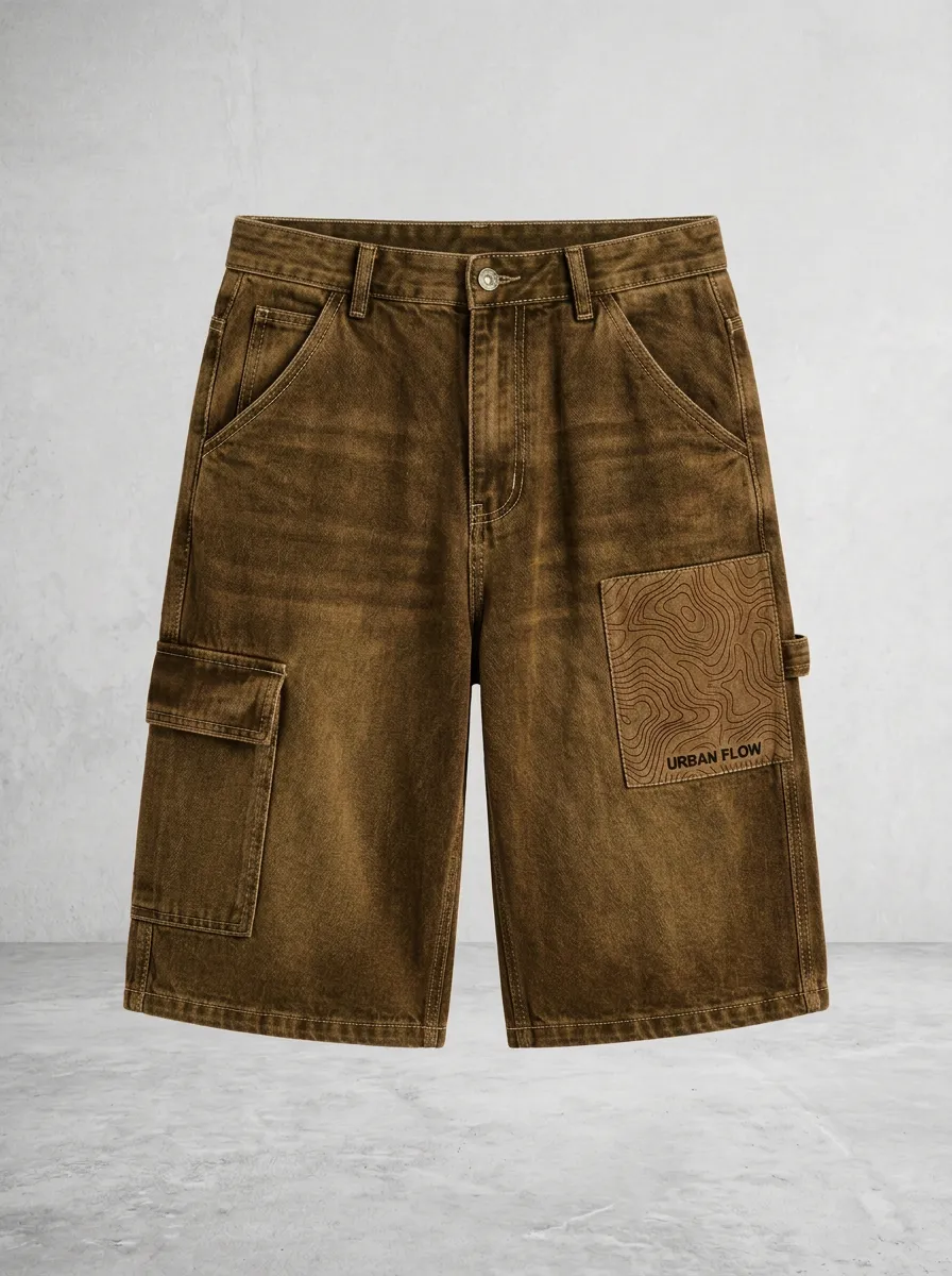 Washed Cargo Topographic Graphic Men's Cargo Shorts