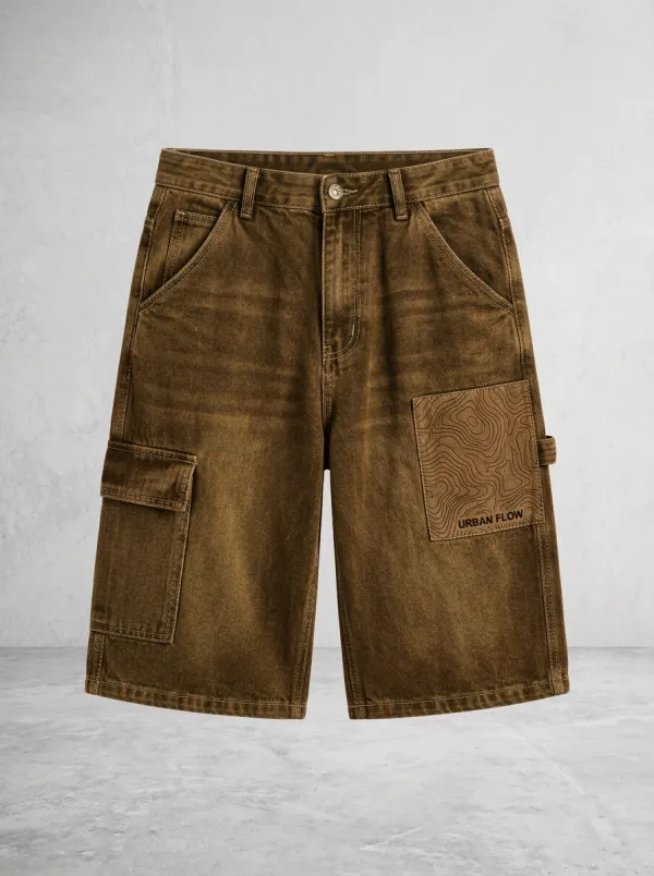 Washed Cargo Topographic Graphic Men's Cargo Shorts