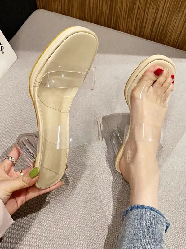 Open-Toe Transparent Platform Heeled Sandals