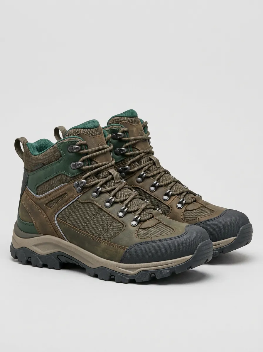 Men's Outdoor Hiking Adventure Brown Green Printed Boots