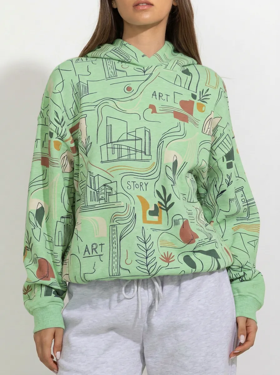 Women's Abstract Art Story Line Drawing Printed Hoodie