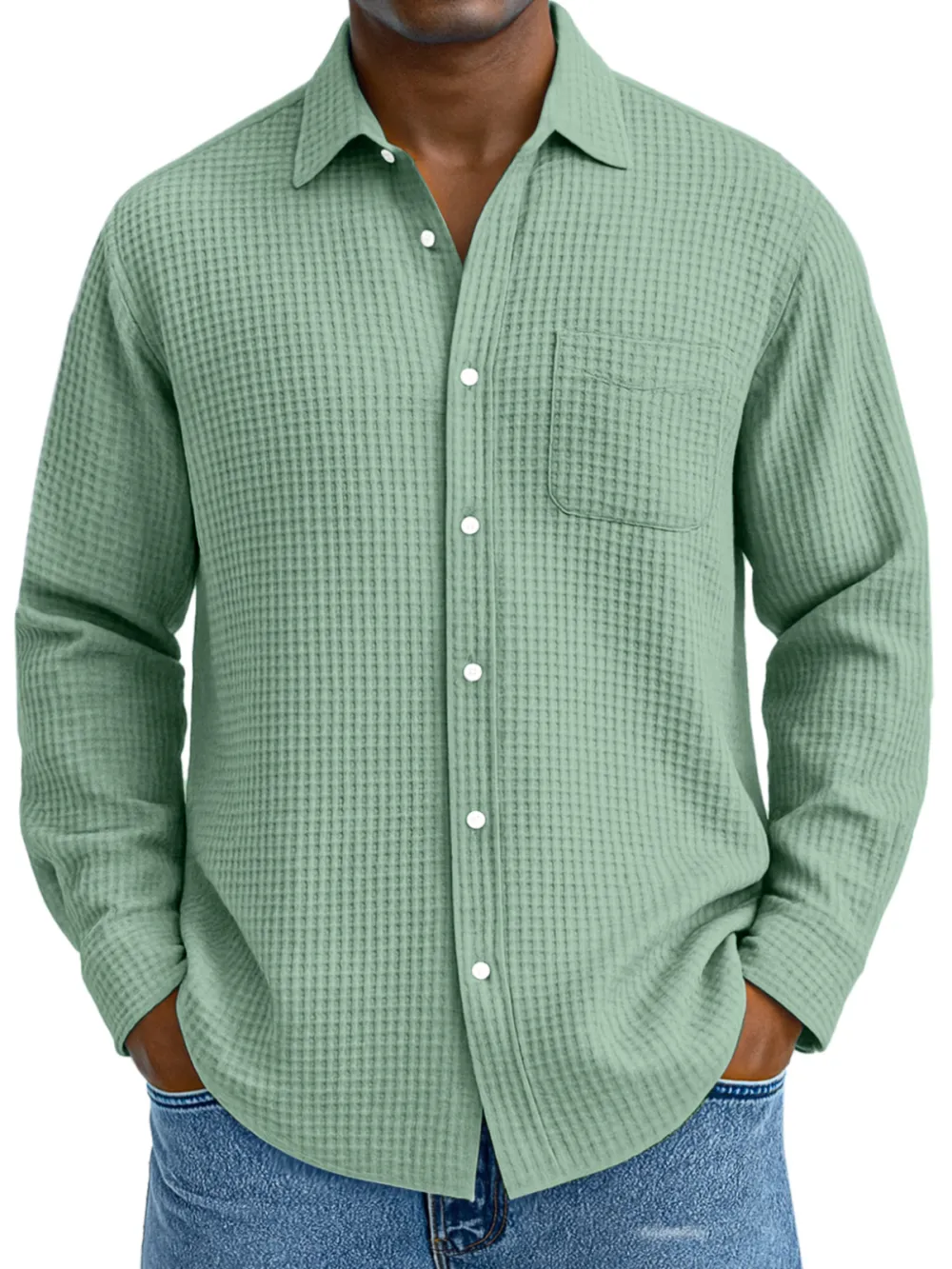 Structured Textured Knit Open Collar Shirt