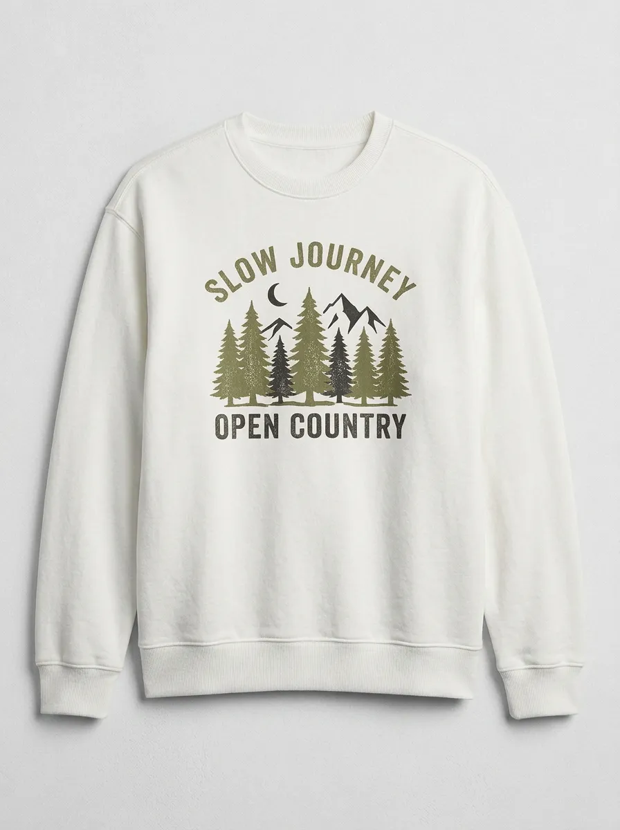 Unisex Nature Lover Slow Journey Pine Forest Printed Sweatshirt