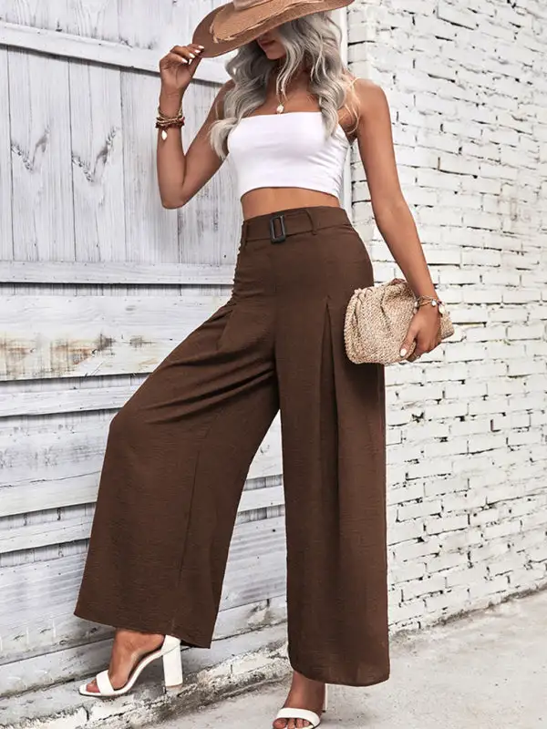 High Waist Wide Leg Pants Belt
