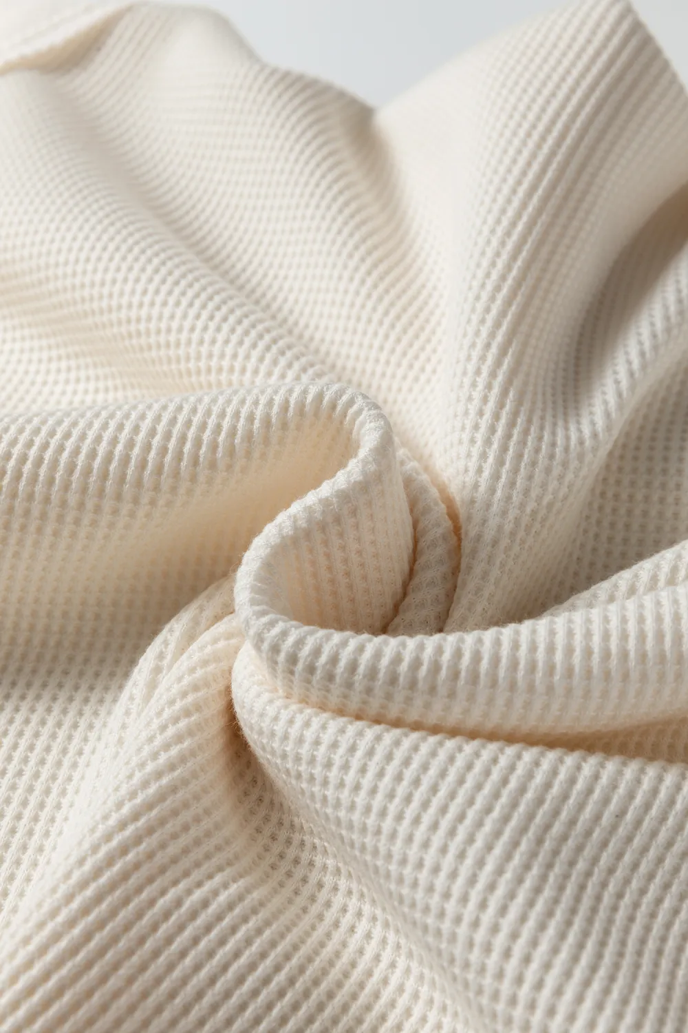 Beige Waffle Knit Asymmetric Neck Top