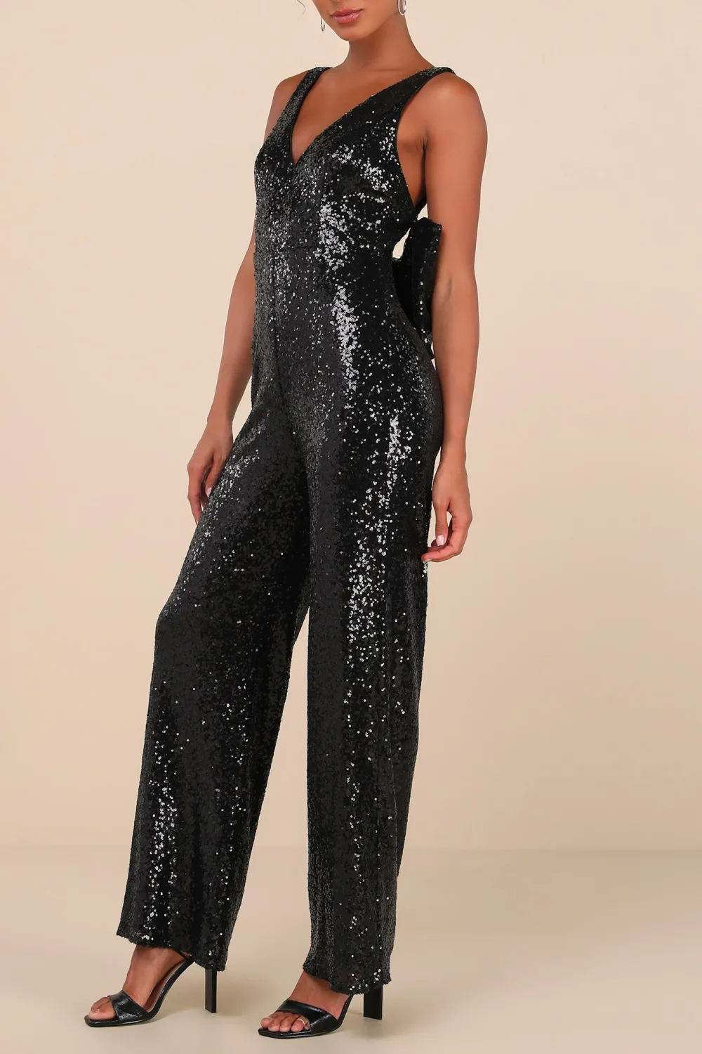 Casual Style Sequin Bow Wide-Leg Jumpsuit