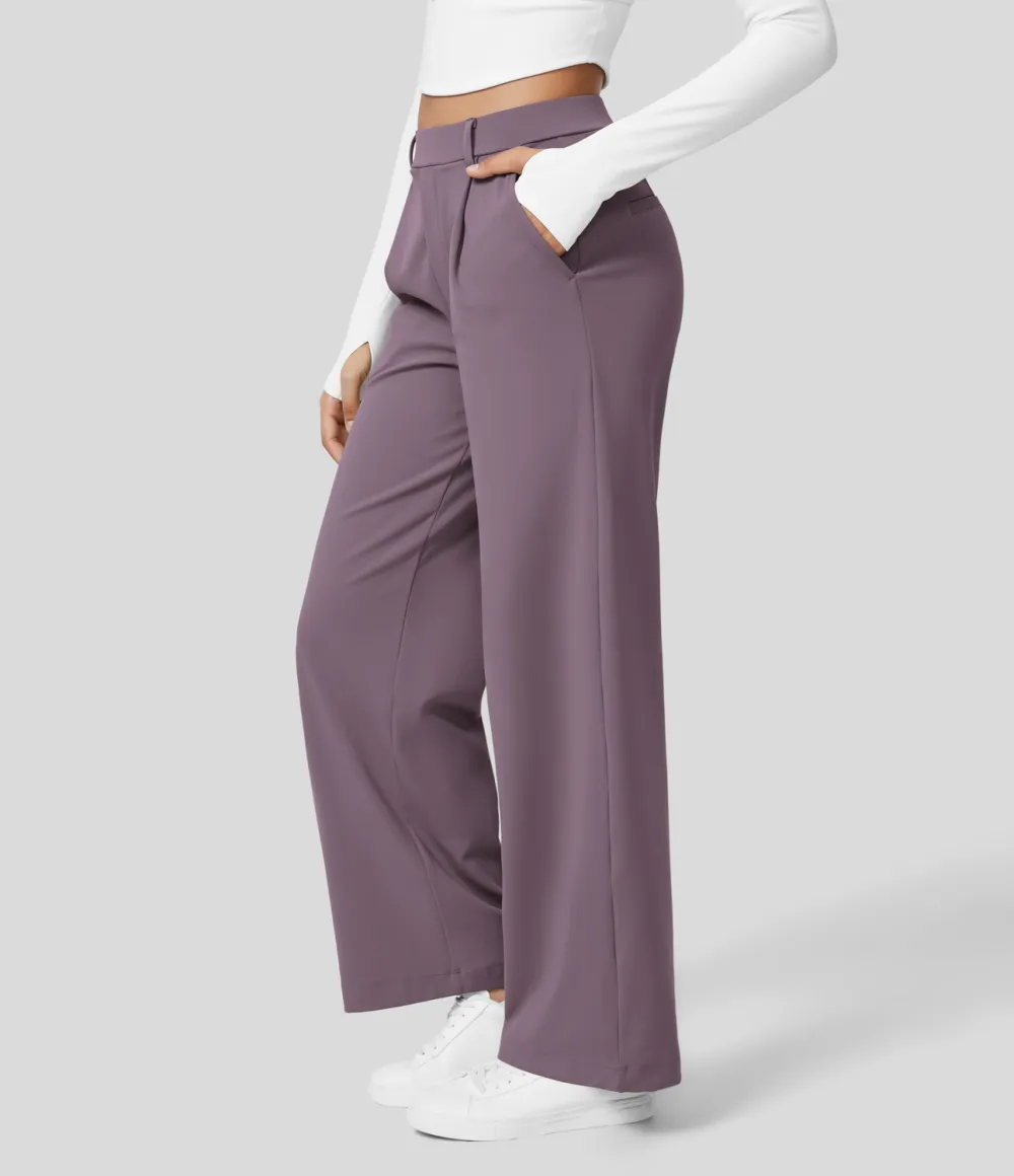 2026🔥  High Waisted Plicated Side Pocket Straight Leg Work Pants