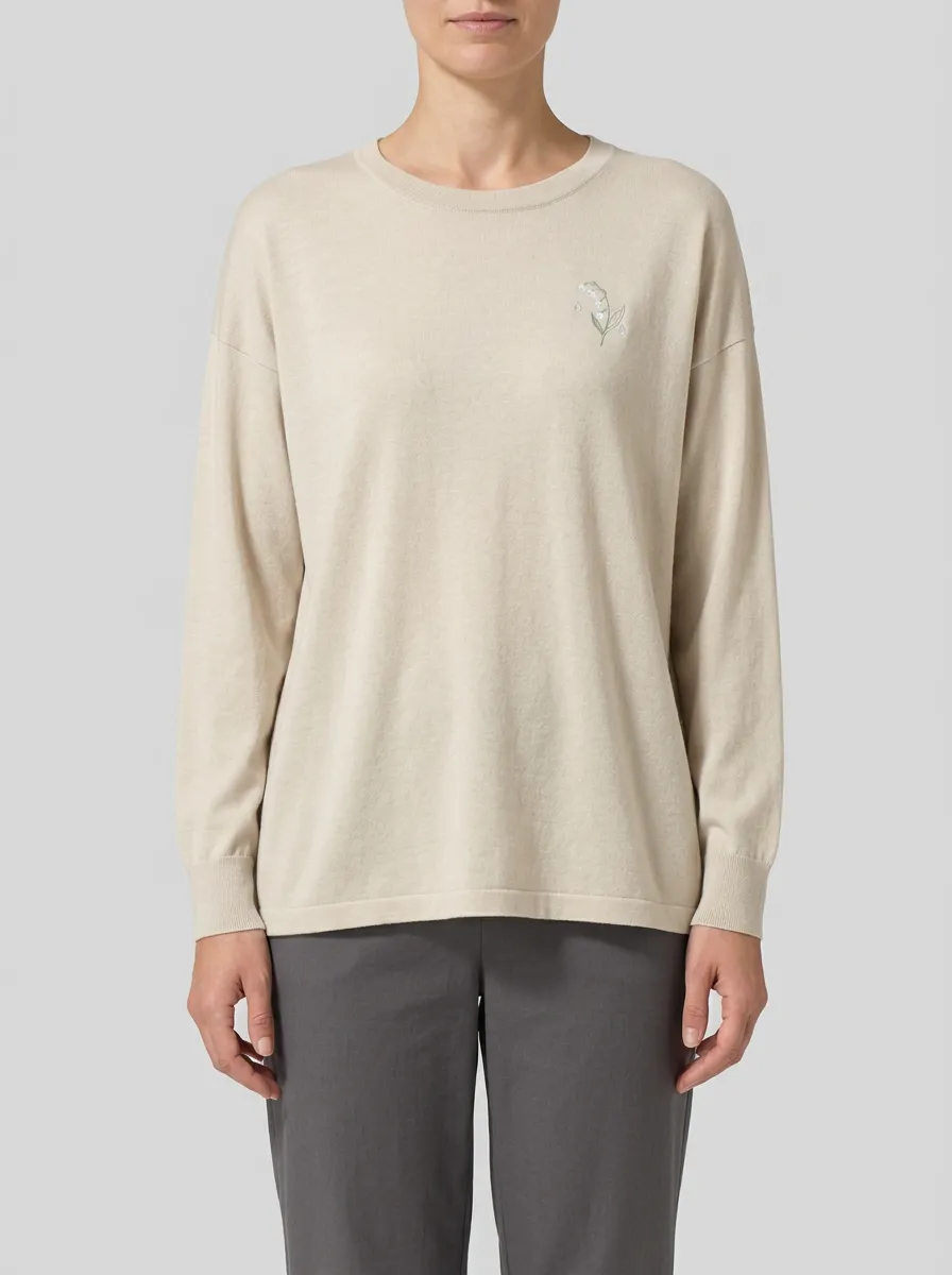 Women's Floral Embroidered Crew-Neck Sweater