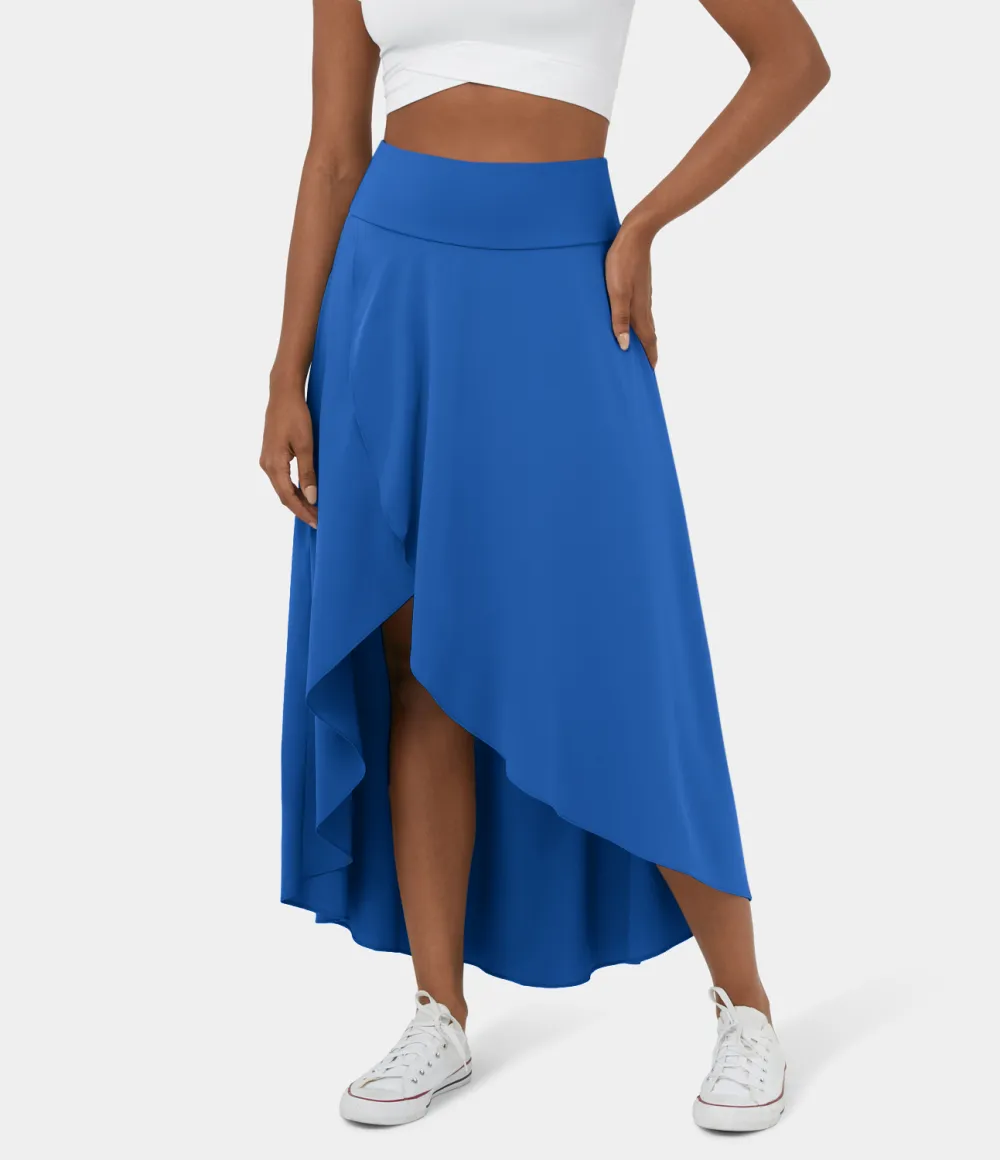 Breezeful High Waisted High Low Ruffle 2-in-1 Flowy Quick Dry Casual Regular Maxi Skirt