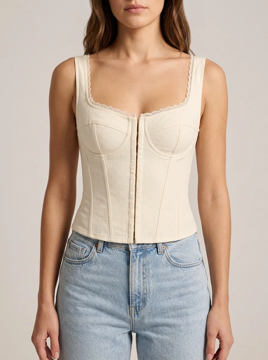 Hook-and-Eye Square-Neck Women's Corset Top
