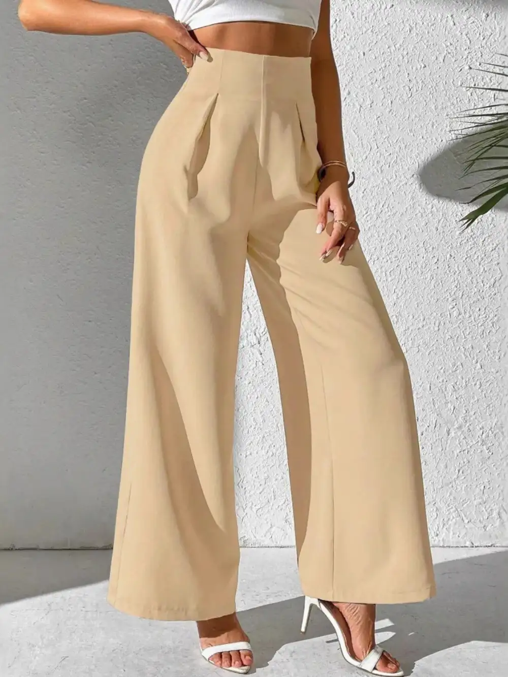 Textured Wide Leg High Waist Pants