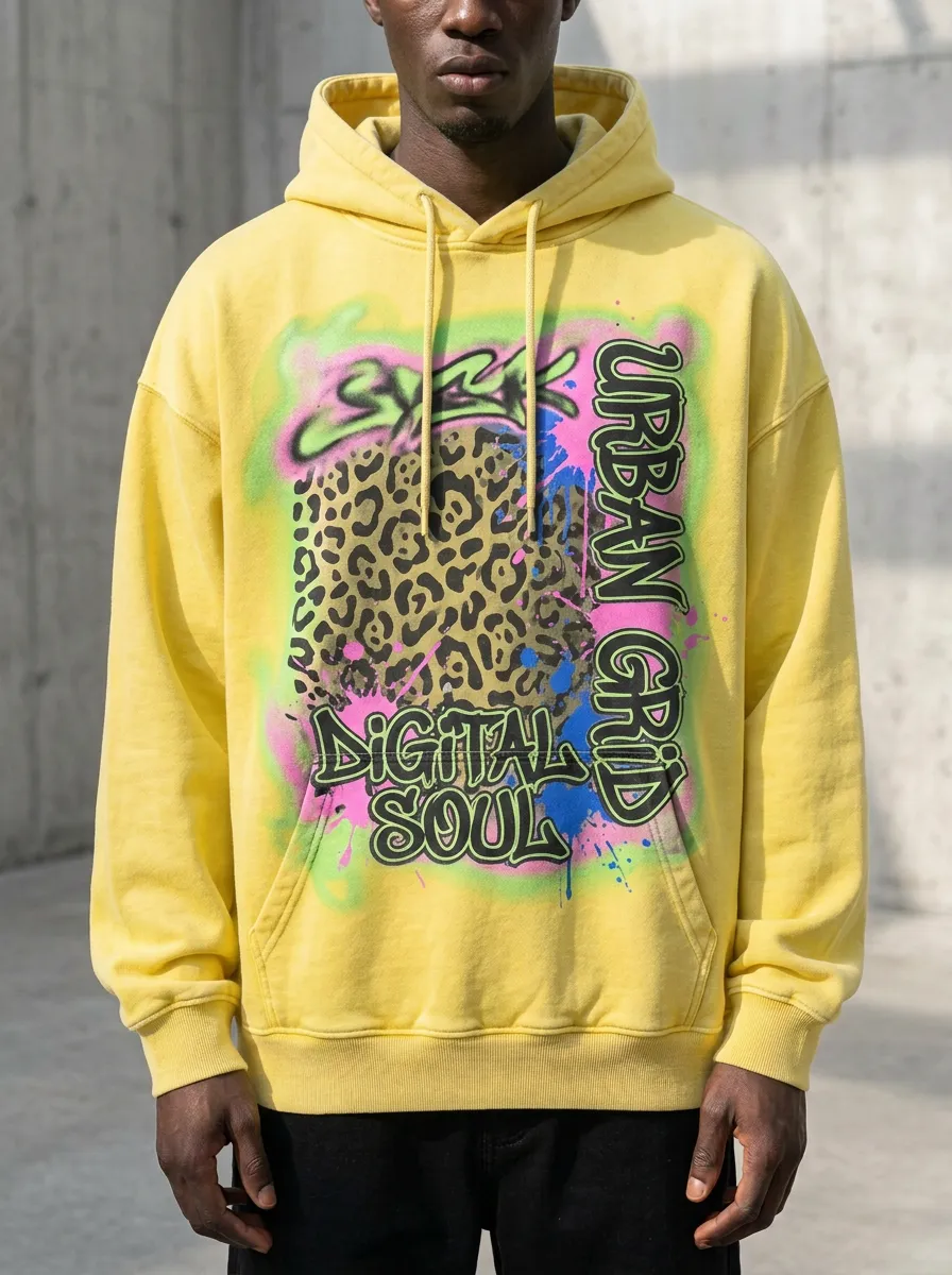Unisex Urban Streetwear Graffiti Leopard Hoodie