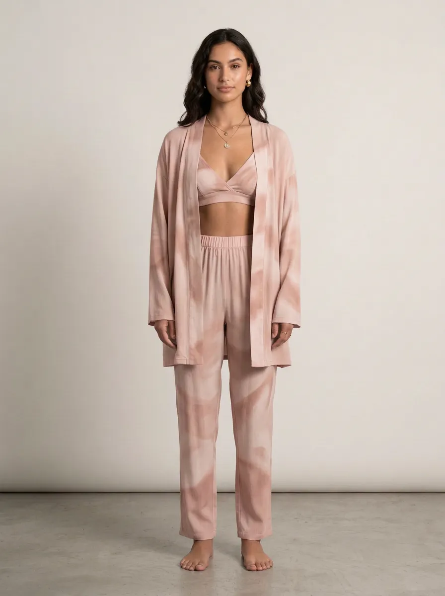Open Front Linework Cardigan Lounge Set