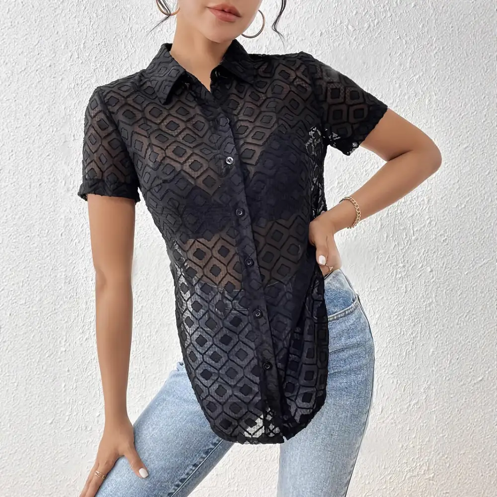 Effortless Mesh Tailored Blouse
