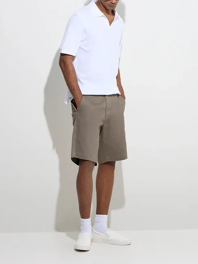 White Loose Cotton-Blend Polo T-Shirt