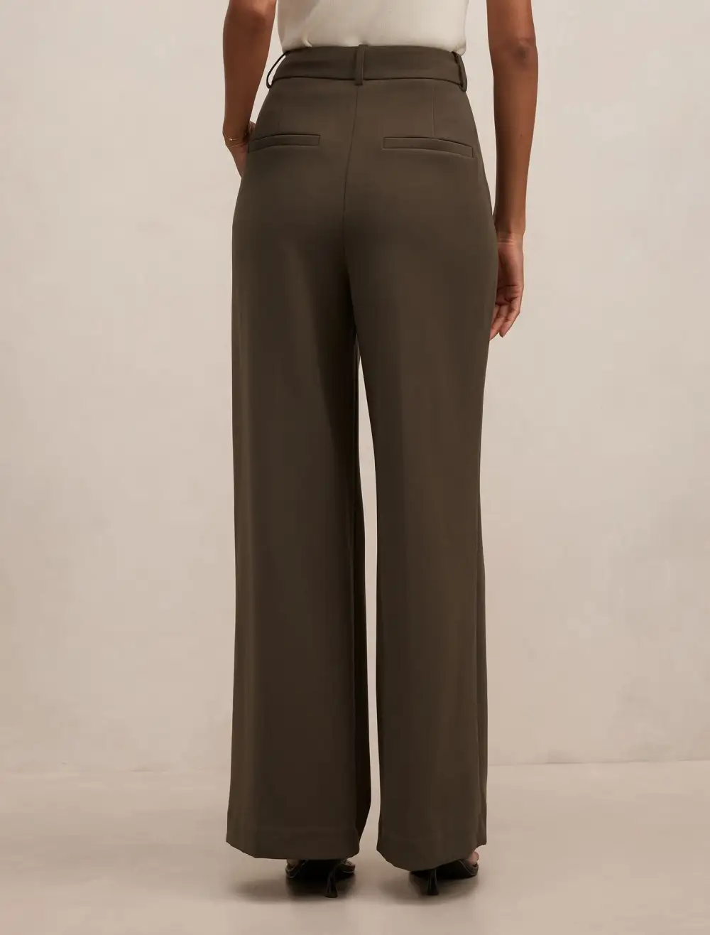 Olive Green Petite Pleat Wide Leg Pants