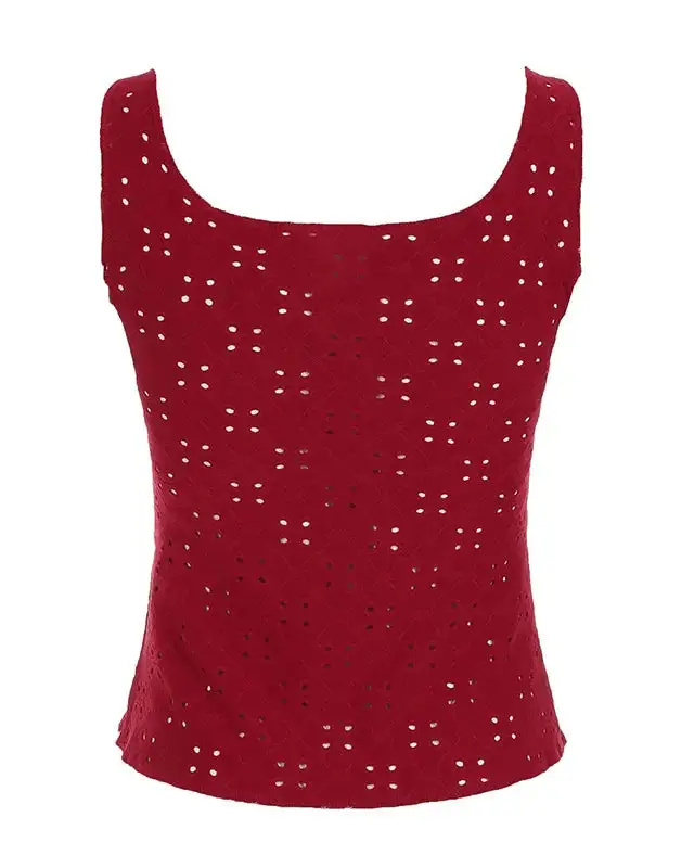 Lace-Trim Knitted Backless Cropped Tank Top
