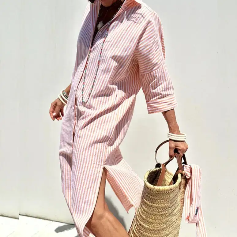  Refined Striped Shirt Midi Dress