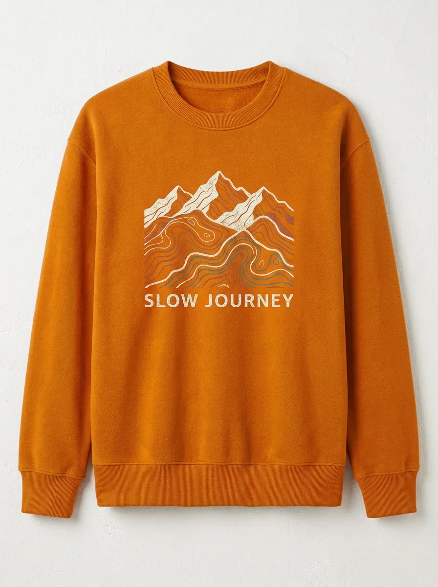 Unisex Nature Lover Slow Journey Mountain Printed Sweatshirt