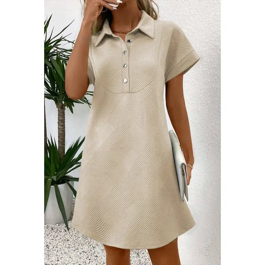 Button Front Short Sleeve Mini Dress