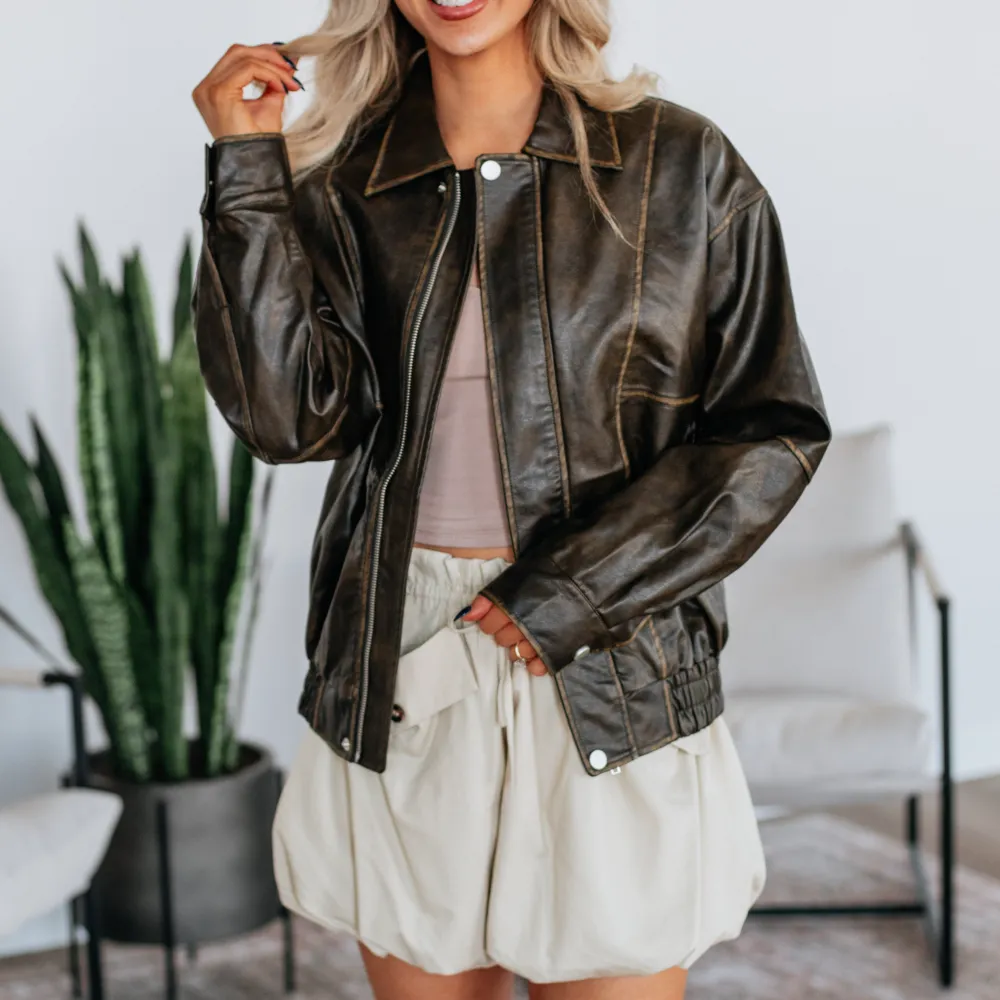 Collared Zip-Button Button-Cuff Bomber Jacket