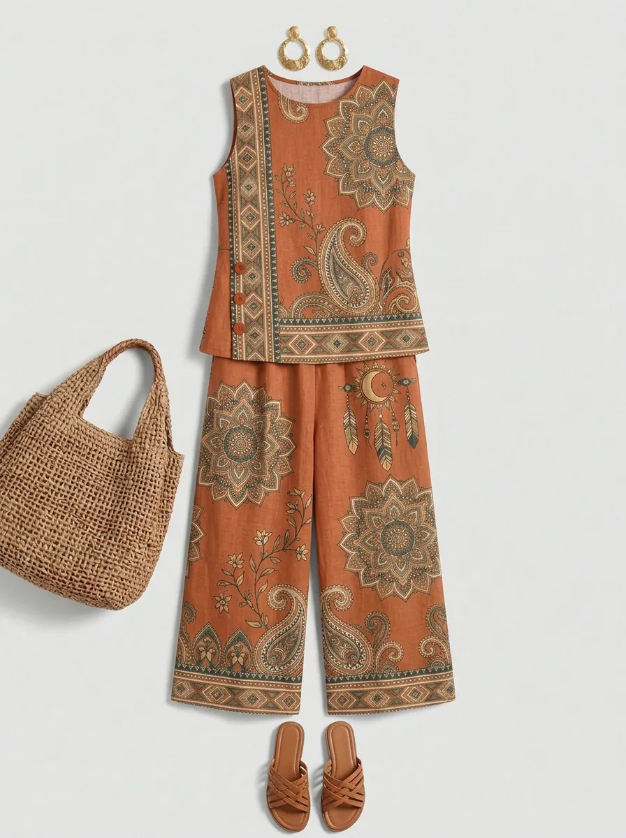 Women's Boho Mandala Paisley Printed Sleeveless Set