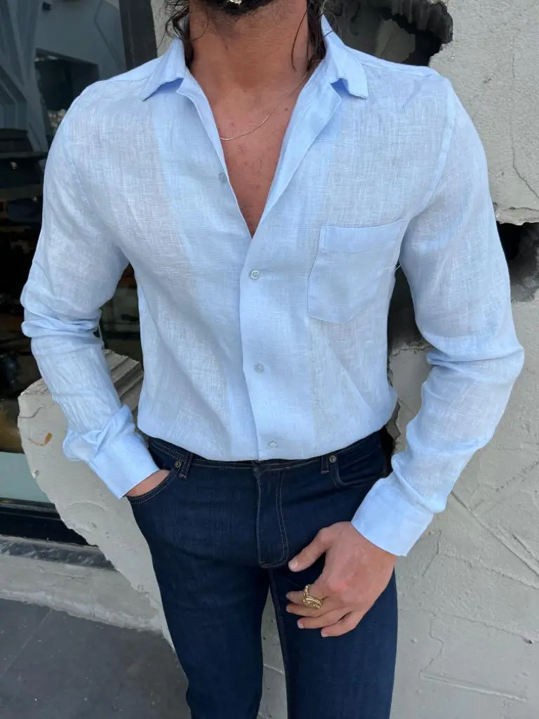Classic Button Collar Slim Fit Cotton Casual Shirt