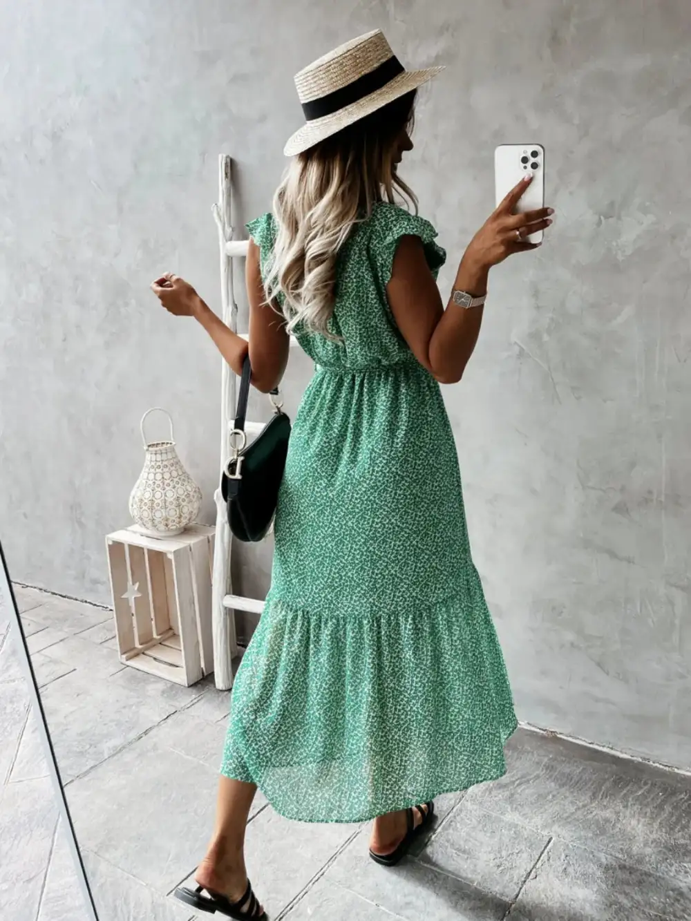 Everyday Surplice Neck Ruffle Trim Dress