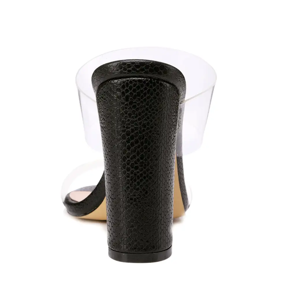 Clear Double Strap Snake Pattern Chunky Heel Mule Sandals