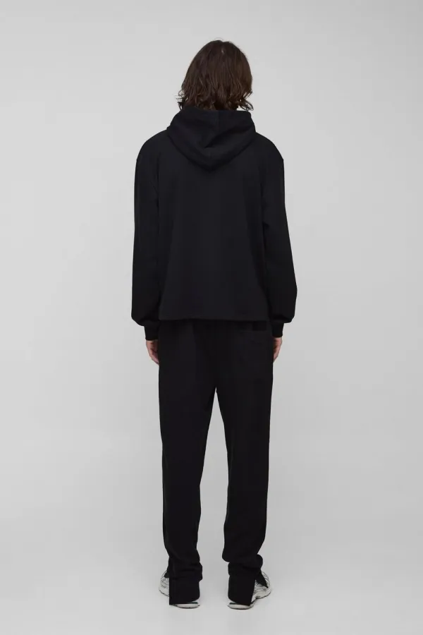 Black Tall Tonal Embroidered Welt Pocked Hoodie Fall And Winter Daily